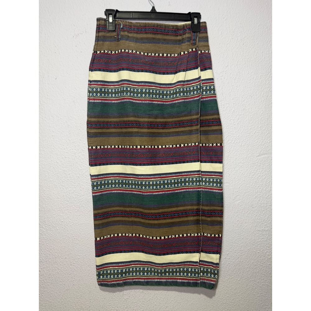 Vintage Be Bop Western Boho Stripe Midi Skirt 27 Waist Multicolor Women Pencil